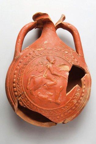 Terracotta wine flask produced at Sagalassos depicting an amazon, Burdur Museum